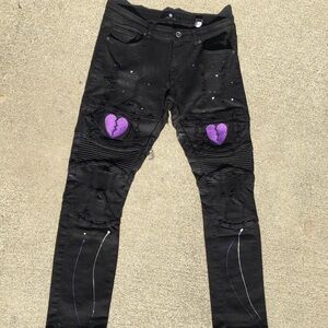RARE Focus Jeans Black Men's Skinny Jeans with Purple Heart Accents (Size 34x32)